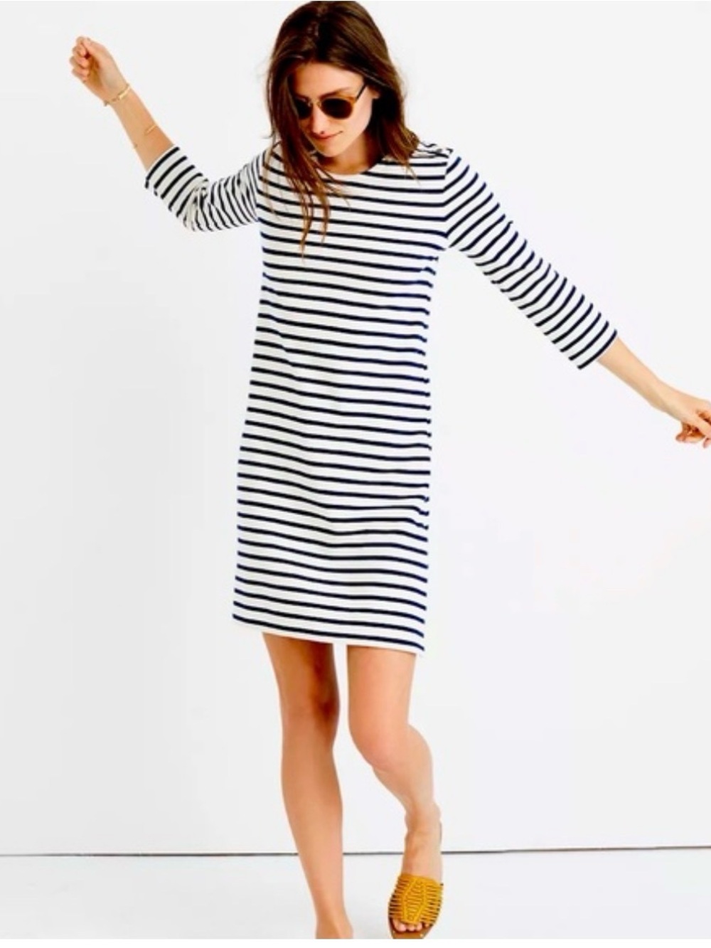Madewell Navy and White Striped Long Sleeve Dress